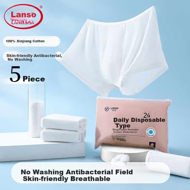 LangSha Disposable Men's Underwear, Pure Cotton Boxer Briefs, No-Wash, Sterilized, for Business Trips, Travel, And Vacations, Individually Packaged