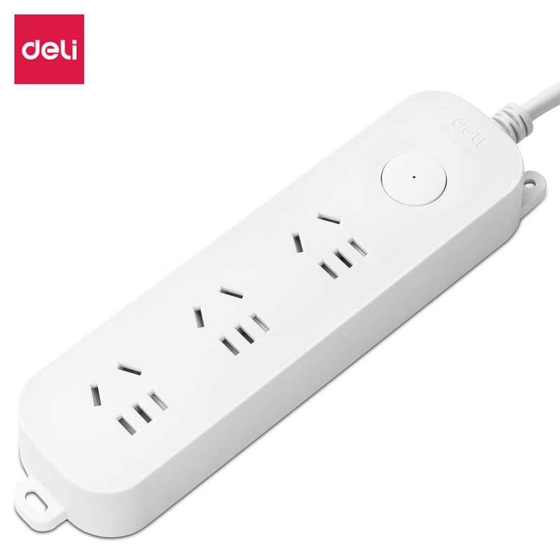 Deli 33912 (1.8) Elegant White Series New National Standard Safe Power Strip/power Bar/power Board/power Extension Cord, Master Switch, 3 Outlets, 1.8 Meters, 33912