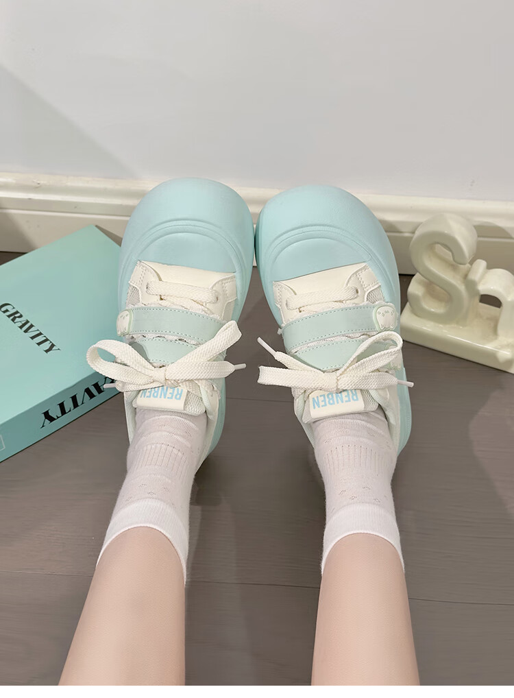 RENBEN Cute Velcro White Sneakers for Women, Popular Chunky Shoes, Versatile Canvas Shoes, White (Leather Surface), Size 40 11