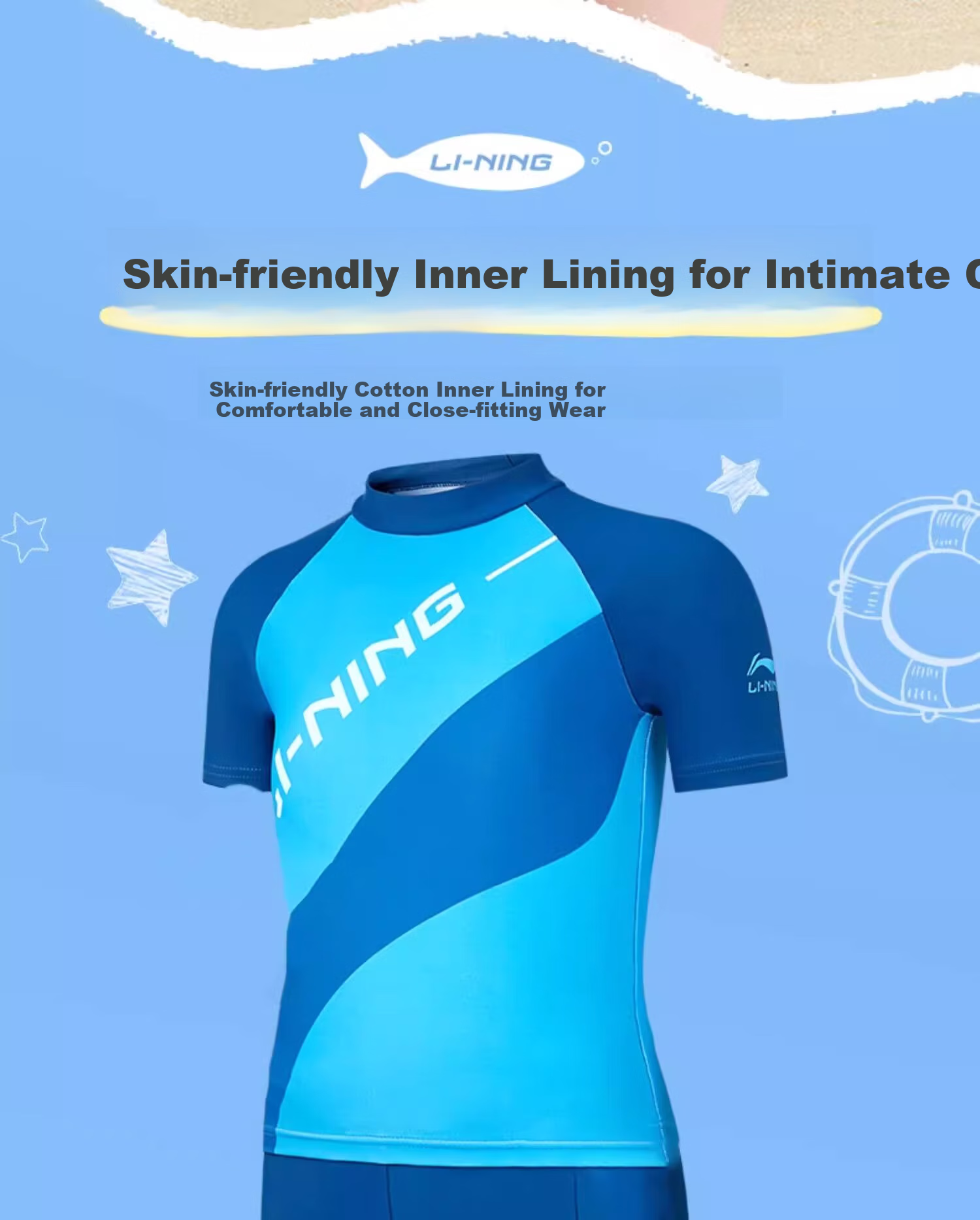 Li-Ning Children's Swimwear, for Girls And Boys, Small to Large Sizes, Professional Swimsuit, 2026 New Quick-Dry Two-Piece Set, 806-003 5