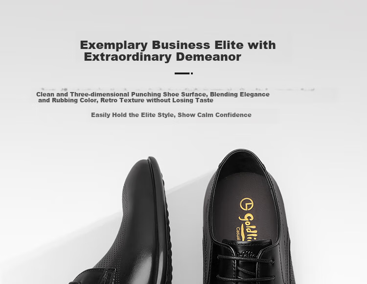 Goldlion Men's Formal Shoes, Fashionable Perforated Breathable Leather Shoes, Comfortable Wear-Resistant Derby Shoes G520320175AAD Black Size 40 3