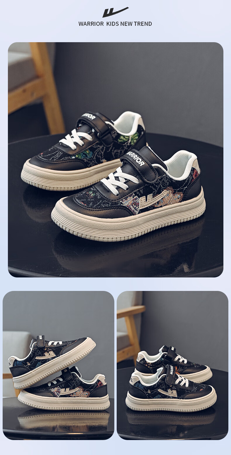 Warrior Children's Shoes, Boys' Sneakers, Spring And Autumn Style, Breathable Low-Top Canvas Shoes for Boys, WZ(TH)-2019, Black, Size 29 5