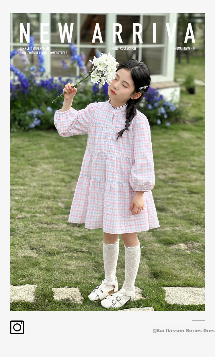 LUSON Chen Da Zhu Girls' Long-Sleeve Dress, 2025 Spring And Autumn New Stylish Children's A-Line Princess Dress, New Year's Outfit 1