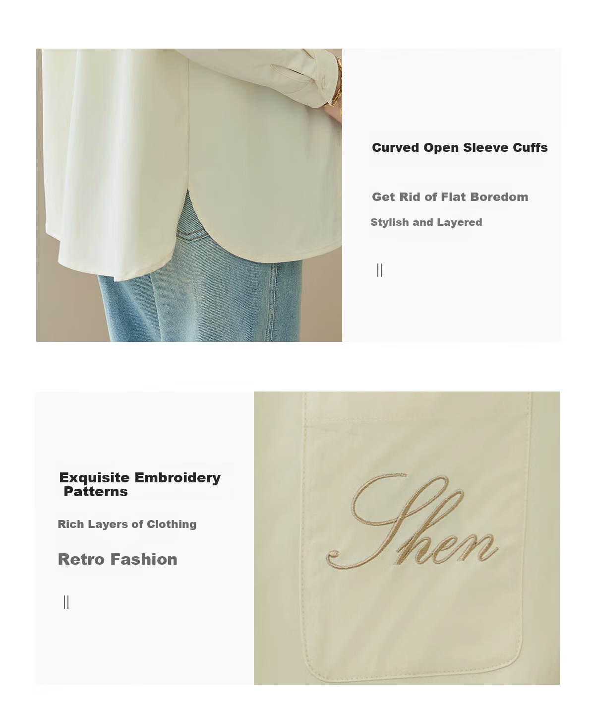 Chushen Spring And Autumn Long-Sleeve Shirt for Women, Turn-Down Collar, Embroidered Pocket Design, Versatile Commuter Blouse Top S143C2027 24