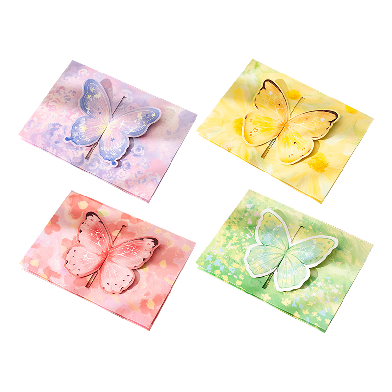 Yuhe 3D Butterfly Pop-up Greeting Card Handwritten DIY Premium Ins Envelope Foldable Ceremony Birthday School Couple Blessing Card Set of 4 4309