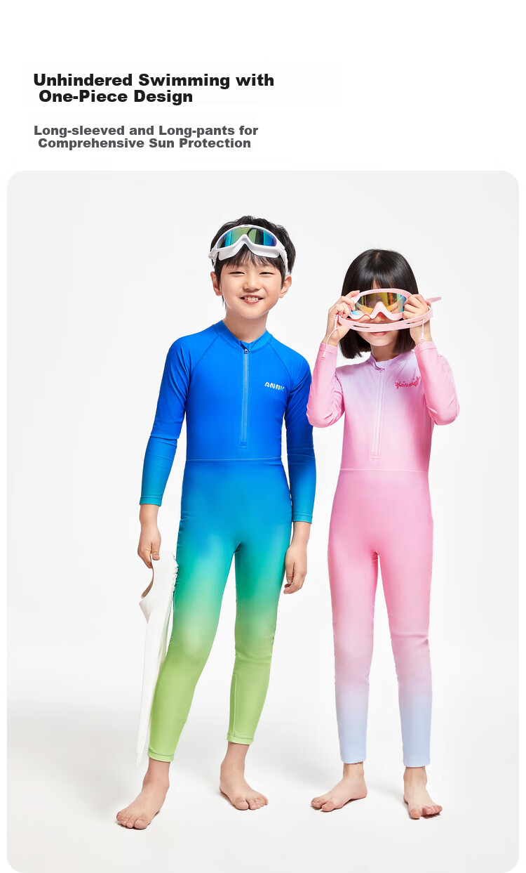 Annil Children's Clothing, Boys And Girls Long-Sleeve Long Pants One-Piece Swimsuit Set, Summer Elastic Water-Repellent Sun Protectio 2