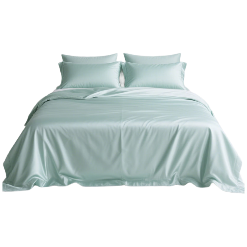 Ranpai 100% Lyocell Tencel Bedding Set, Class A 100 Thread Count Ice Silk Summer Duvet Cover, Bed Sheet, Pillowcases Pair, High-End Luxury, Lotus Green, 1.5m