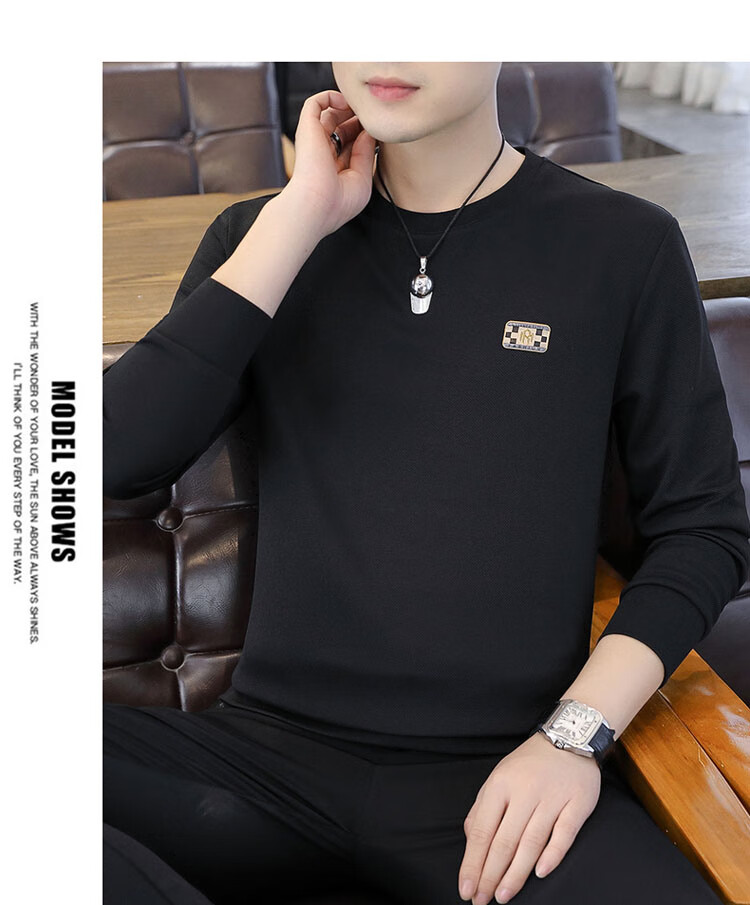 TUCANO Men's Sweatshirt Spring and Autumn Crew Neck Long Sleeve T-Shirt Casual Base Shirt Black L 13