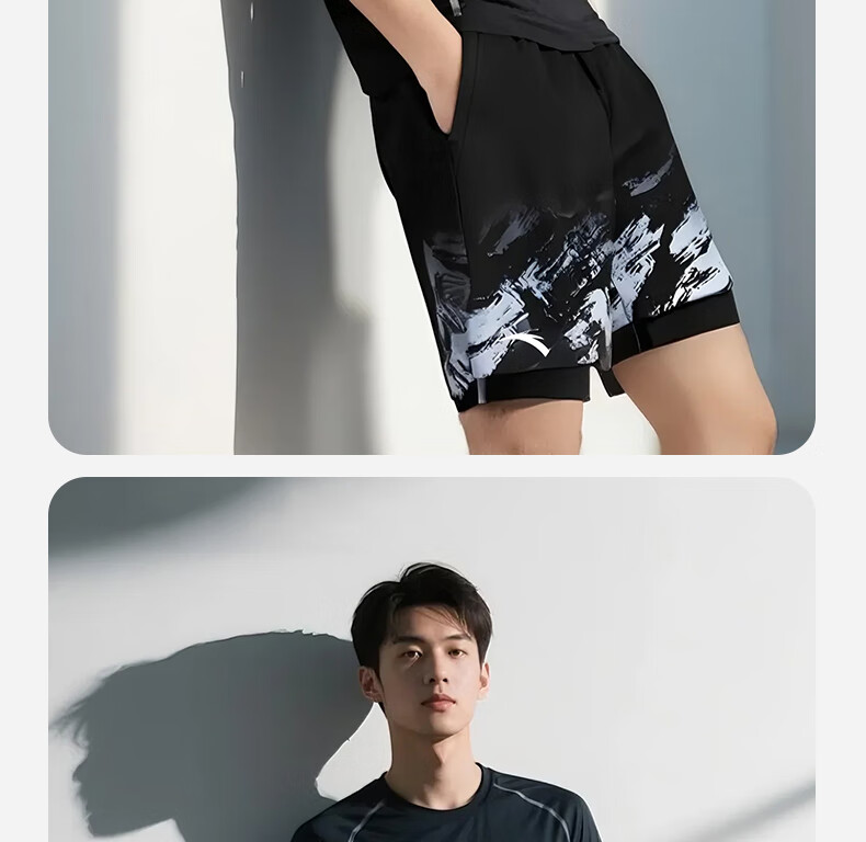 Anta Men's Swim Trunks Summer 2025 New Double-Layer Quick-Dry Casual Beach Shorts Swimming Navy Blue L 14
