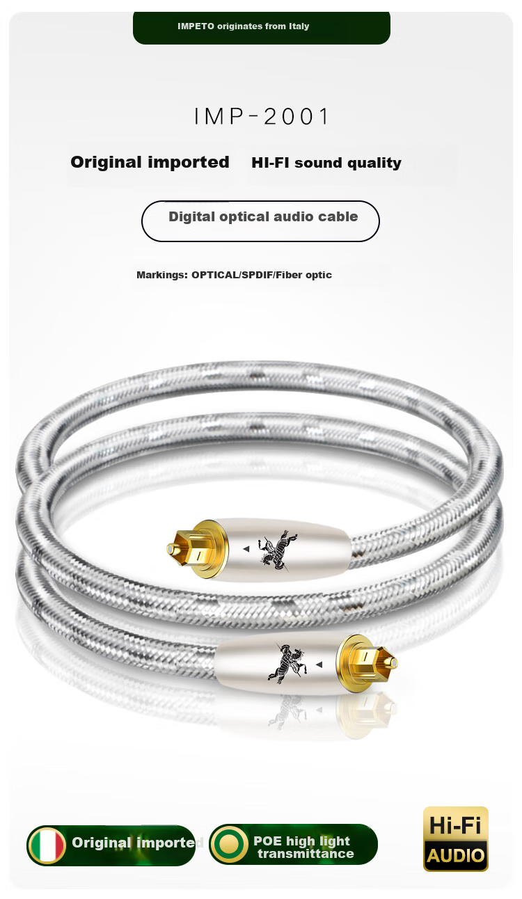 IMPETO European Imported Digital Optical Audio Cable Square OPTICAL 5.1 Multi-Channel TV CD Projector Amplifier Active Speaker Connection Cable IMP-2001 Meter 1