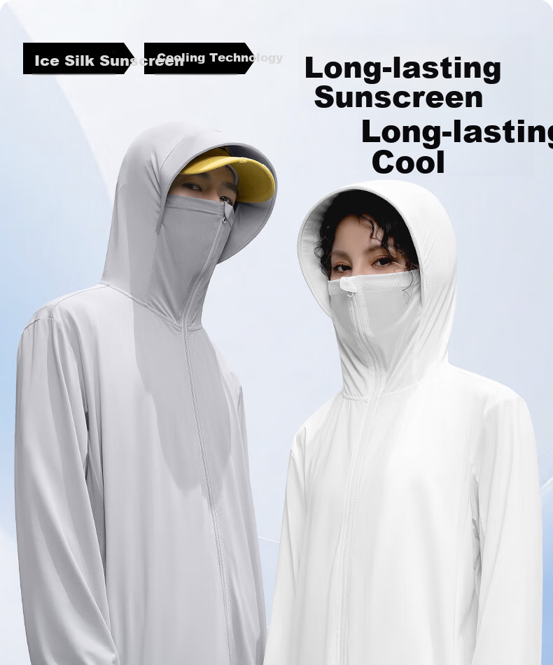 MINISO Ice Silk Wide Brim Sun Protection Clothing for Men And Women, Summer Quick-Dry Cool UPF100+ Sun Protection Jacket, Ice Mist Blue, 2XL 2