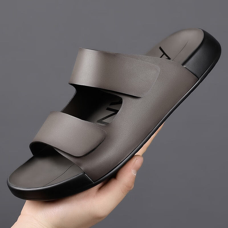 Aokang New Men's Birkenstock Sandals, Summer Slippers, Simple Slide Sandals, Soft-Soled Beach Shoes, Gray, Size 38