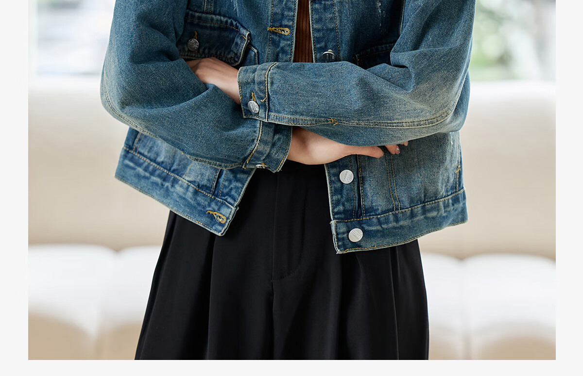 Pincai Women's Denim Jacket Trendy Retro Double Pocket Design Casual Versatile Top P53D006 10