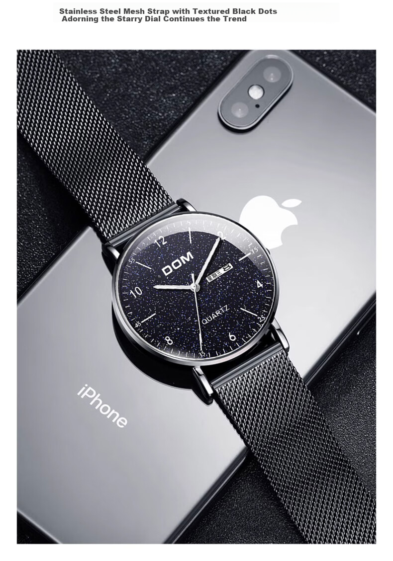 DOM Ultra-Thin Starry Sky Watch for Men, Simple Mechanical Style Casual Men's Watch, Quartz Birthday Gift for Boyfriend 2