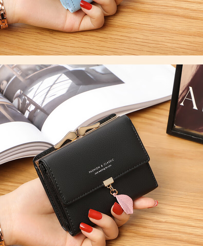 YUYULA Leather Short Women's Wallet, Mini Coin Purse, Multi-Card Slots, Multifunctional Leather Wallet, Ladies' Light Luxury Clutch 6