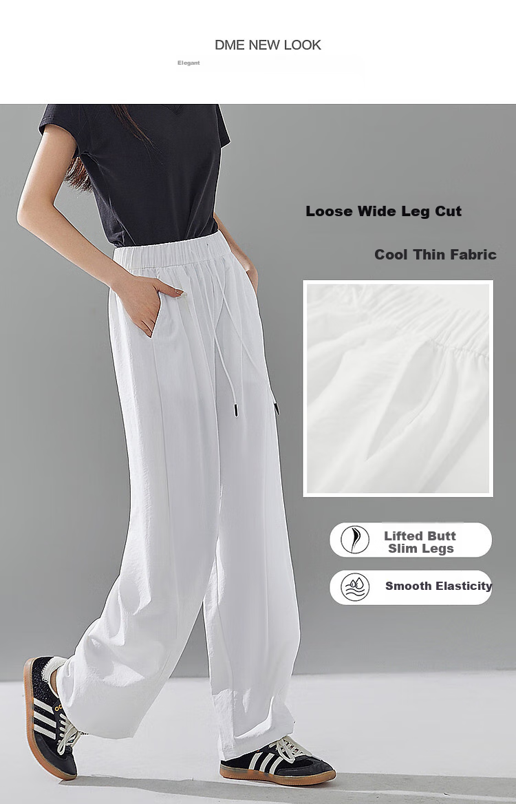 Dme [Only See The Pants Style, Not The Leg Style] Summer Slimming Tie-Waist Elastic Waist Concealing Street Wide-Leg Casual Pants Thin Style 4