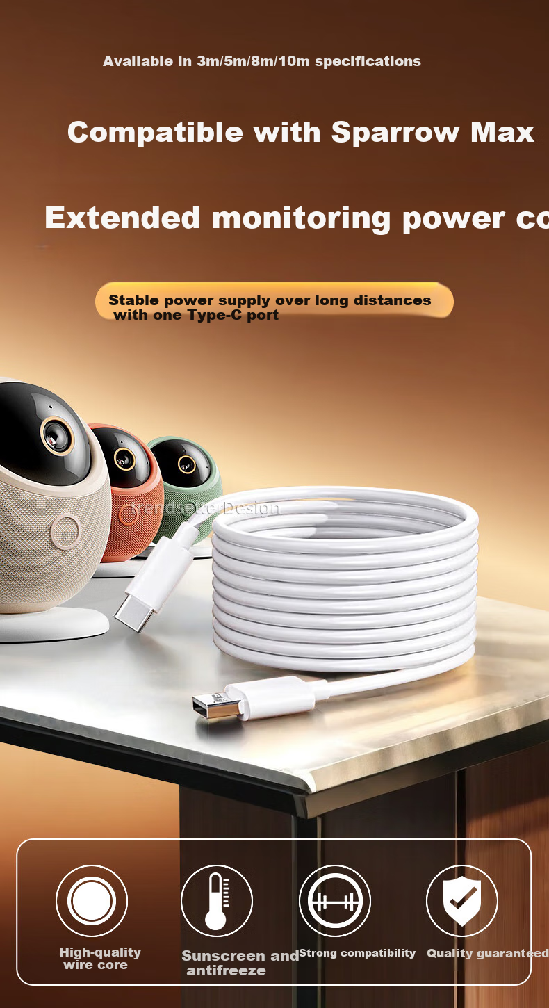 Chaofan, Suitable for Huawei Haique Camera Power Extension Cable, Type-C Charging Cable, 8 Meters Extended, for Queidan Max/Pro Surveillance Camera, Data Cable, Power Cord, Extra Long 1