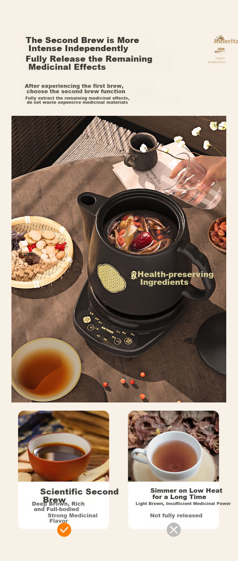 TONZE Herbal Medicine Pot, 4L Detachable Large Capacity Decoction Pot, Automatic Ceramic Health Pot for Home Use, Intelligent Medicinal Soup Cooker BJHD23A40FAW 8