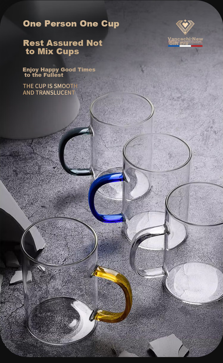 FANKAQI Stylish High-Temperature Resistant Borosilicate Glass Cup Set with Handles for Women's Drinking Glasses 4