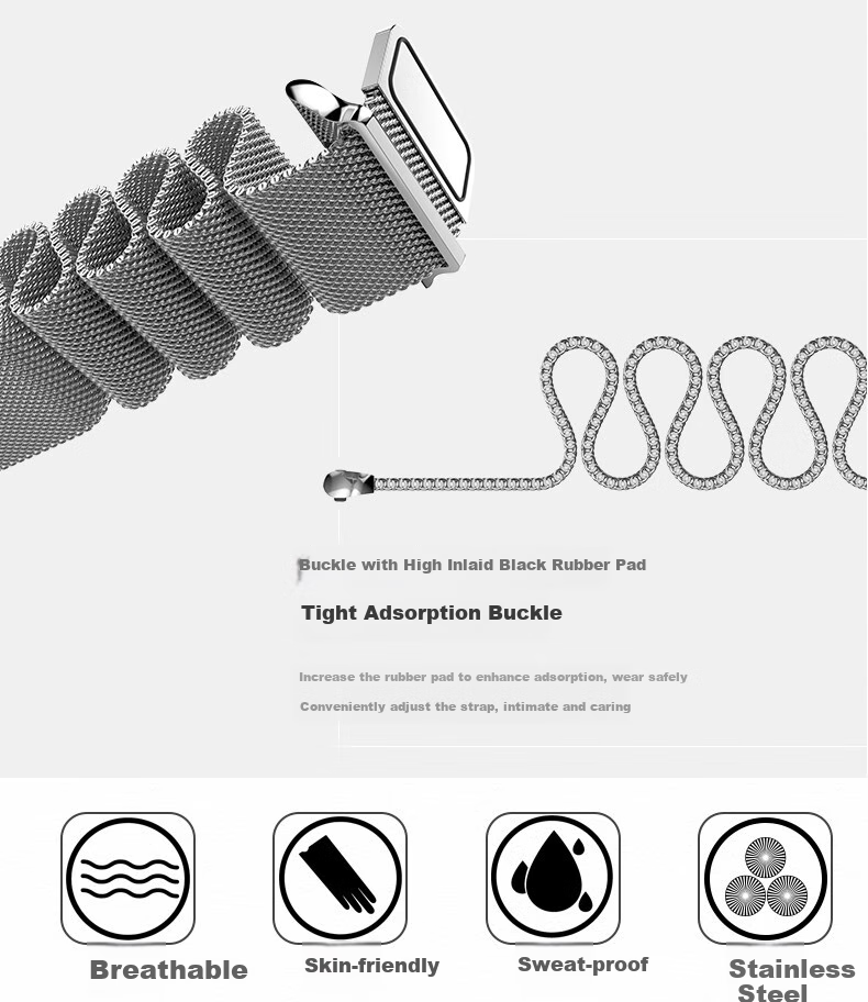 BWNK Compatible Apple Watch Band Series 7-8 Milanese Magnetic Metal Strap Stainless Steel Silver 45mm S76543 Qixi Gift Fine Steel Braided 6
