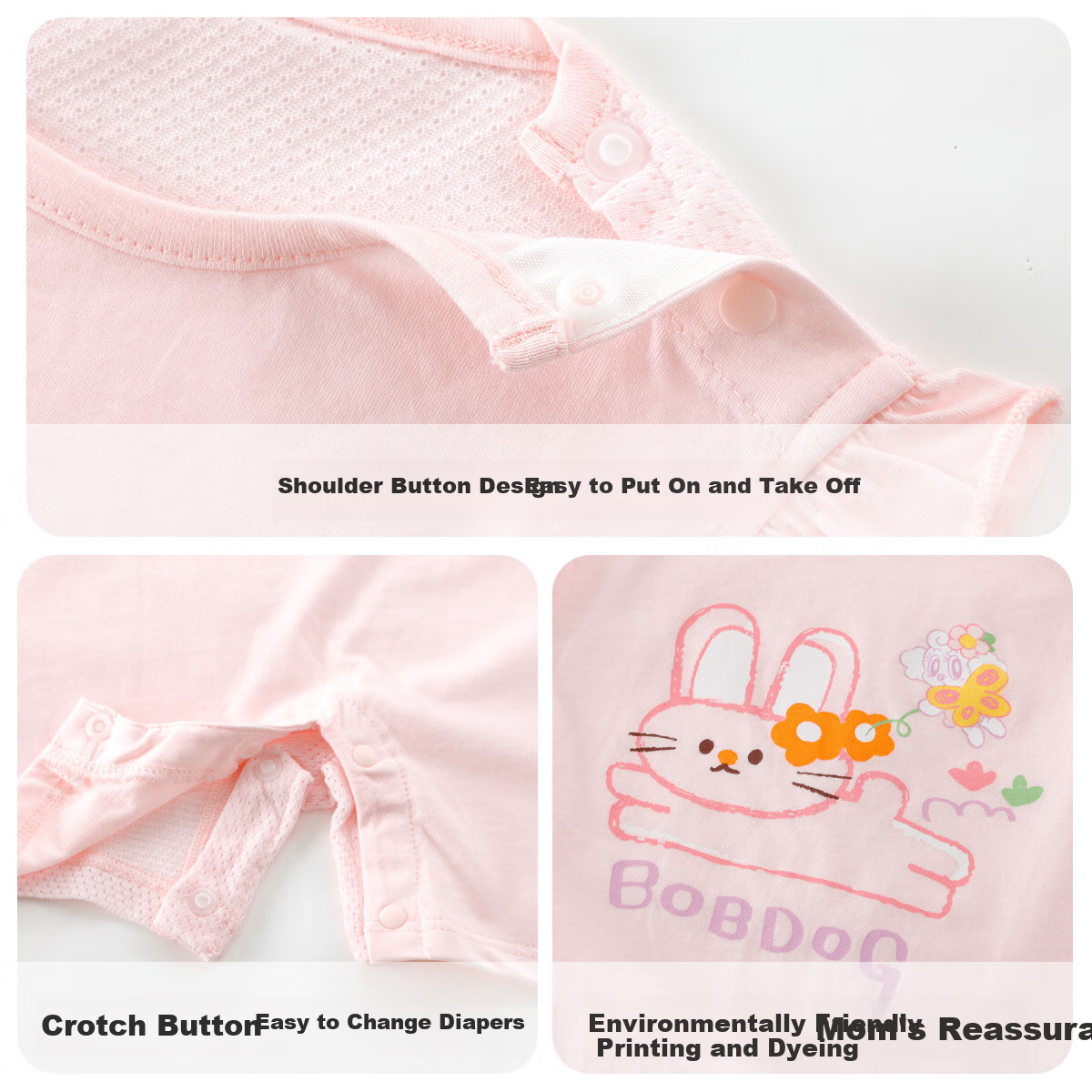 BOBDOG Baby Romper, Class A Pure Cotton Breathable Mesh, Small Age Outdoor Wear, Onesie, Infant Summer Clothing 5