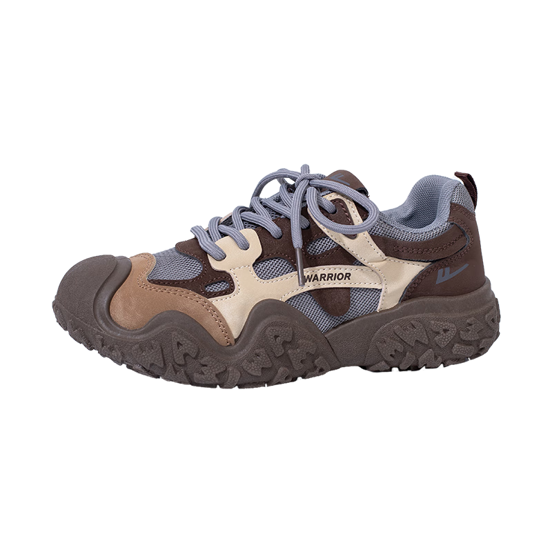 Warrior Women's Spring Hiking Shoes Versatile Thick Sole Platform Dad Sneakers 4518 Gray/Brown Single Mesh Style Size 39