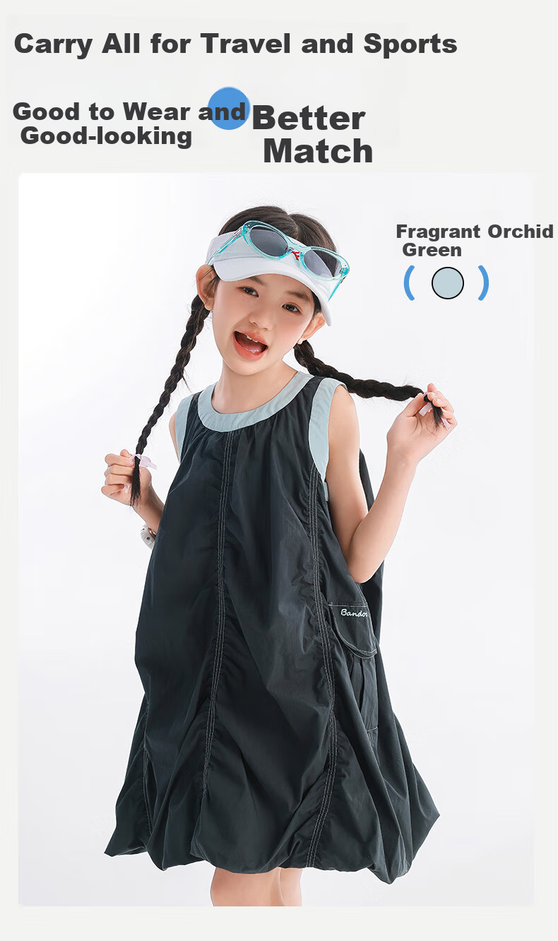 BANDOCIN Girls' Summer Pleated Dress, Lightweight And Breathable, for Older Children, 2026 New Style, Cloud Purple, Size 130 7