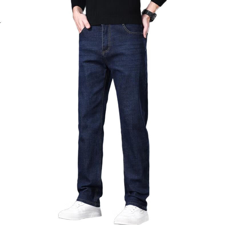 Мужские джинсы JEANSWEST, осень-зима, свободный прямой крой, трендовые универсальные брюки, темно-синие, размер 34
