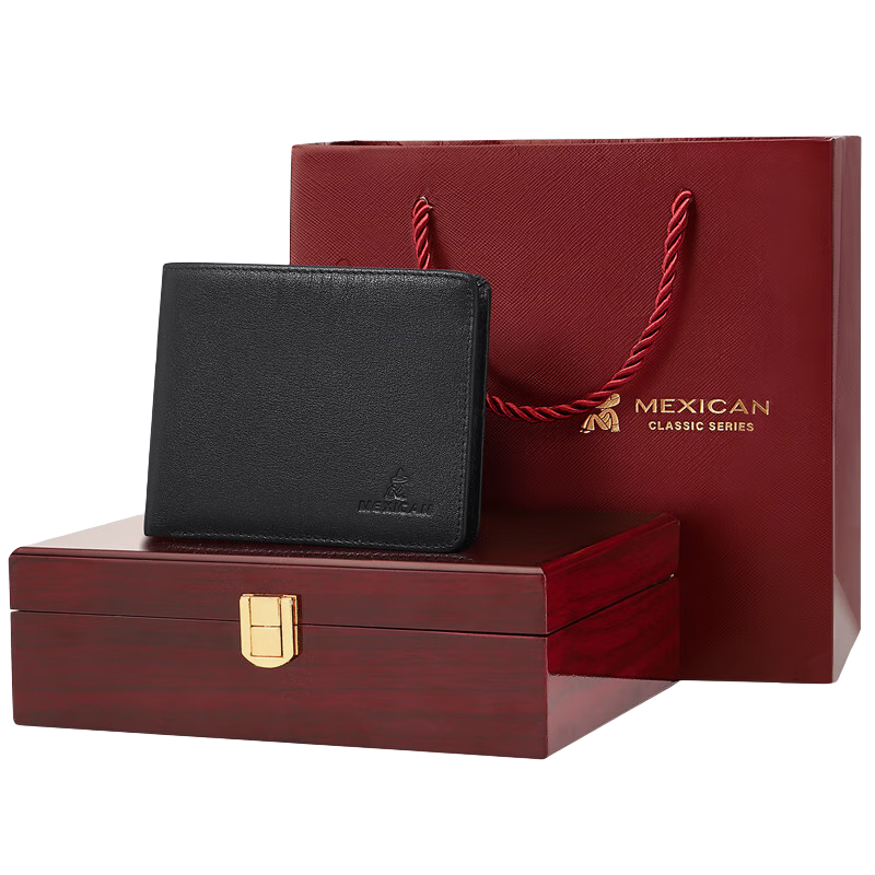 MEXICAN Wallet for Men, Top-Grain Leather, Short Horizontal Billfold, High-End Gift Box, Birthday Present for Men And Fathers
