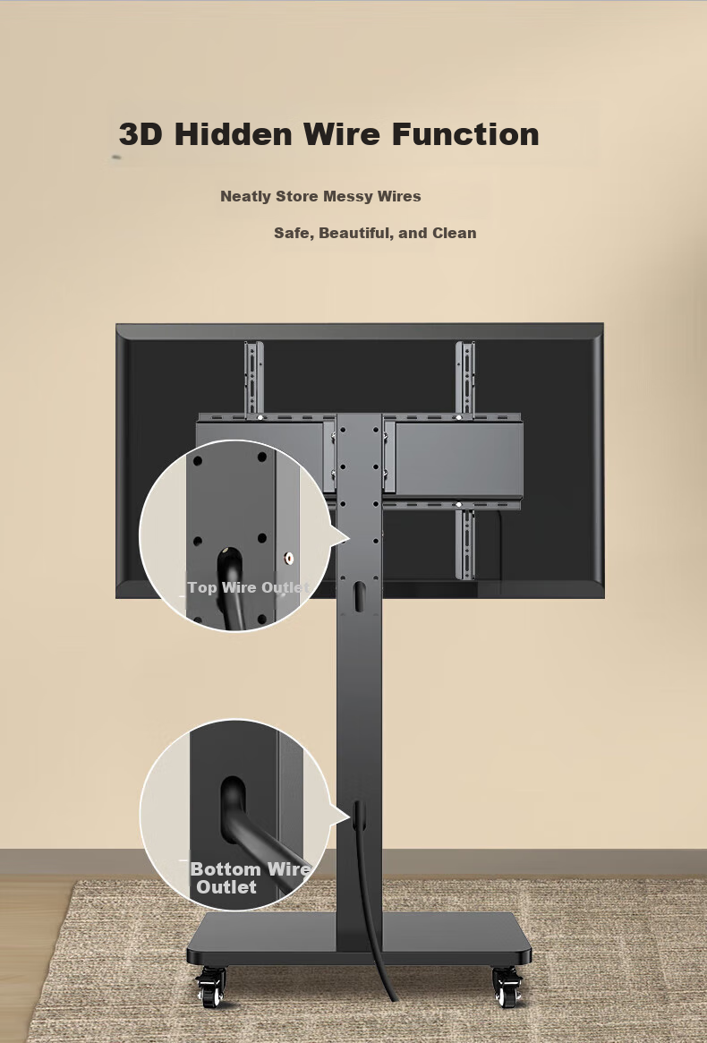 Beishi 32-65 Inch TV Floor Stand, Mobile TV Bracket for Horizontal And Vertical Screens, Universal LCD Display Stand, Video Conference Live Streaming Screen Mirroring TV Mount with Power Outlet 3