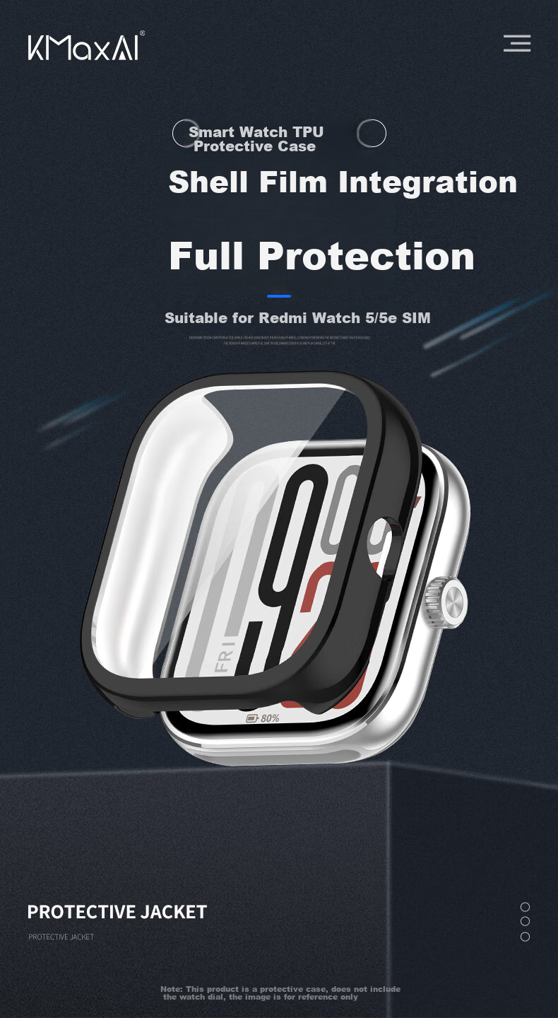 KMaxAI Compatible with Redmi Watch 5 Protective Case + Screen Protector, TPU Soft Rubber Anti-Scratch Anti-Fingerprint Shockproof, Full Protection Integrated Case And Film, No Charging Obstruction, Silver 1