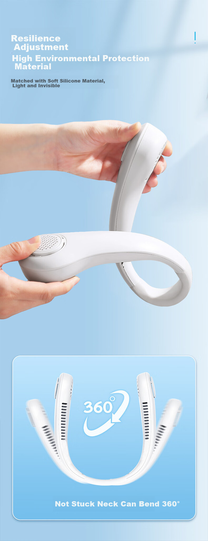 HBOALG [Silent Ultra-Long Battery Life] Neck-Hanging Fan, Cool Whole-Body USB Fan, Portable Mini Fan, Lazy Person's Neck-Hanging Fan for Office, Student Dormitory, Outdoor Use, White 5