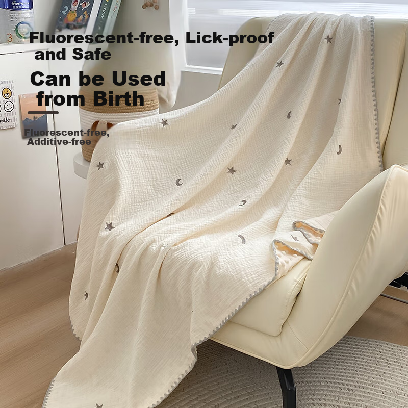 Wuyinliangpin Class A Maternal And Infant Grade Pure Cotton Wrinkled Gauze Plush Blanket, Children's Comforting Throw, Nap Cover, 100*120cm