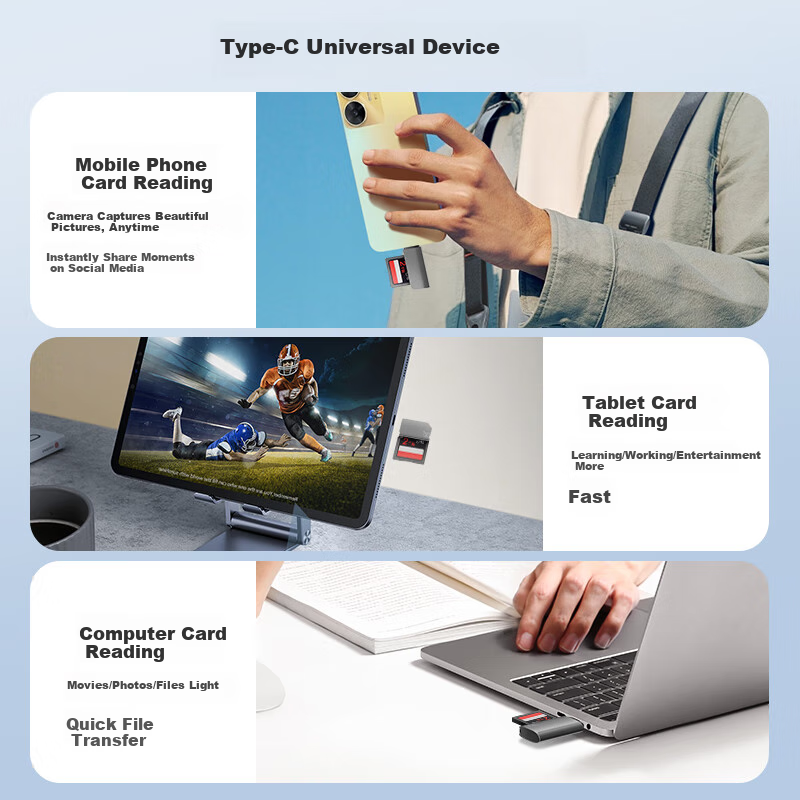 Картридер Chuanyu Type-C, цинковый сплав, высокоскоростной, SD/TF, 2-в-1, совместим с Apple 16/15/iPad, USB-C компьютерами и телефонами