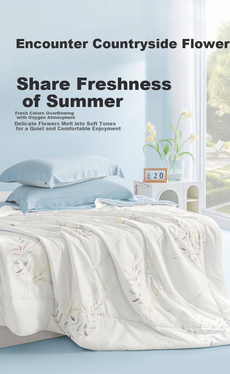 JD Original Ice Silk Summer Quilt, Class A Cooling Air Conditioning Comforter, Skin-Friendly Soft Smooth Machine Washable, 200*230cm, Qingfeng Yeying 5
