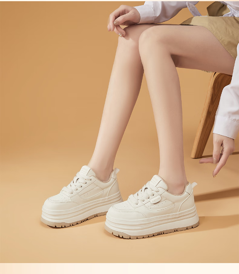 DAPHNE Thick-Soled White Sneakers for Women, 2026 New Summer Lace-Up Shoes, Fashionable Versatile Canvas Shoes for Wome 9