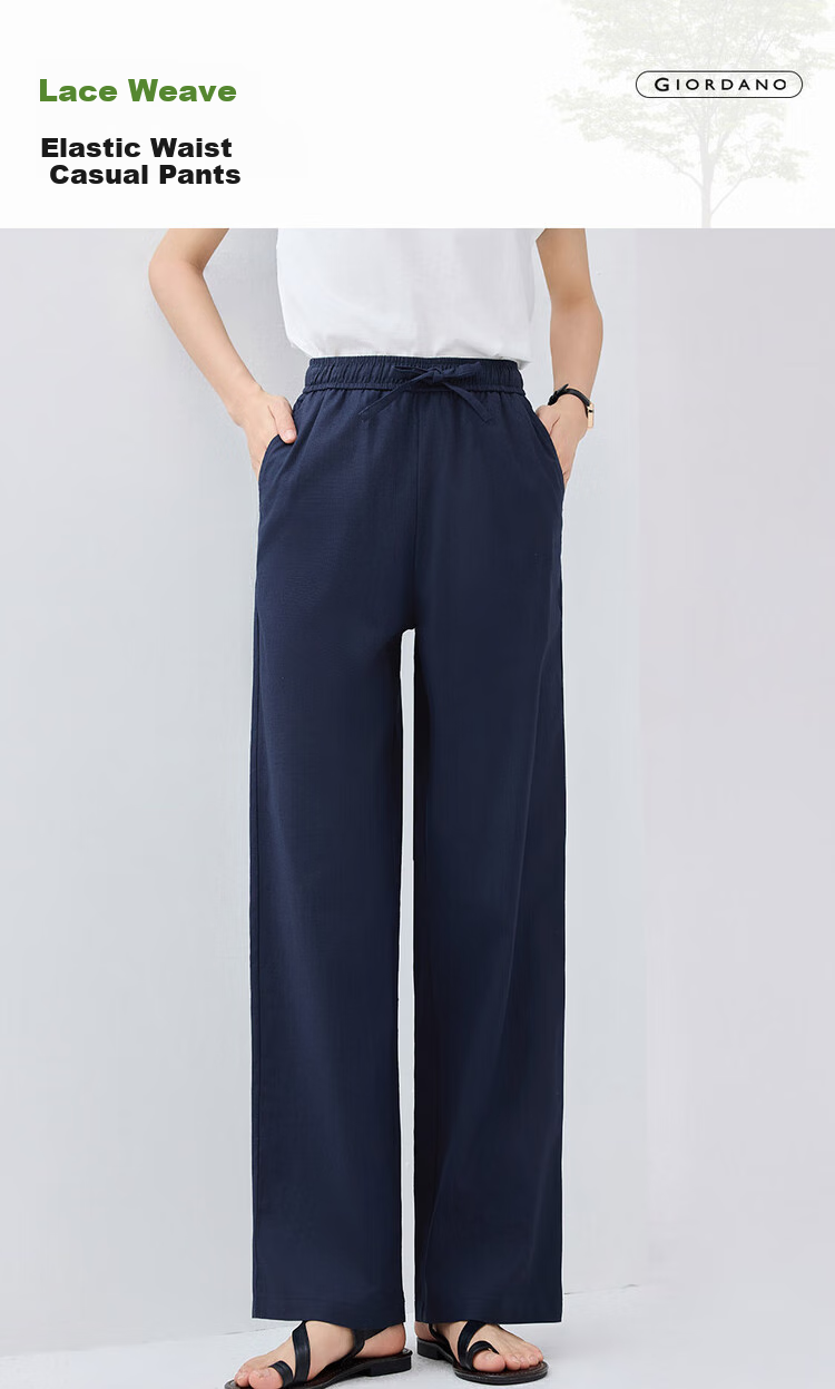 Giordano Women's Pants, Summer New Lightweight Lyocell, Drawstring Elastic Waist, Straight-Leg Casual Trousers, 13415224 3