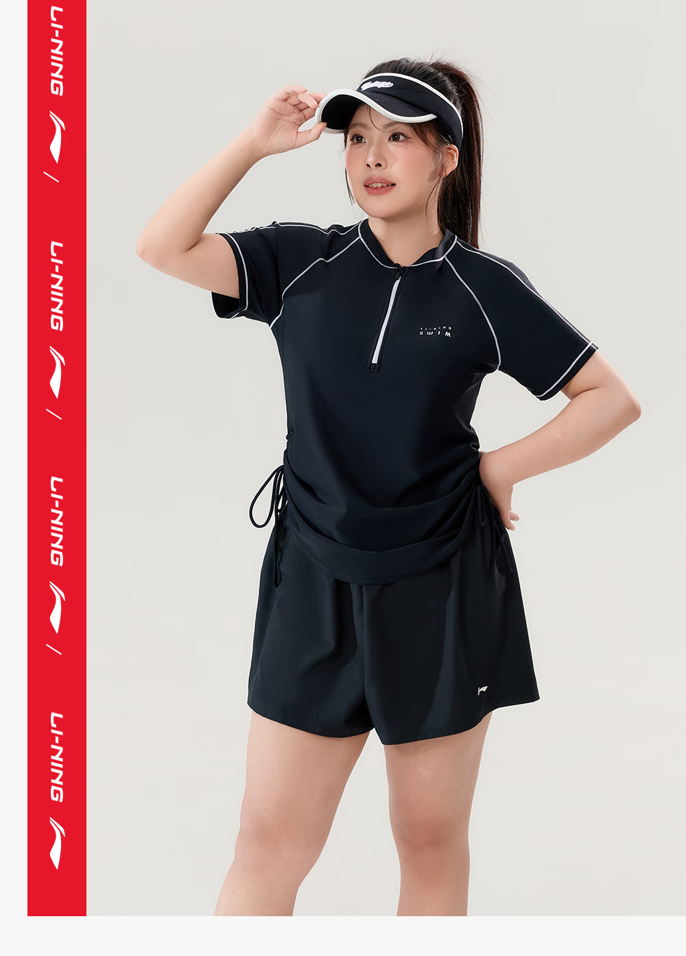 Li-Ning Swimsuit for Women, Plus Size, 200 Jin (100kg), Tummy Control, Slimming Effect, 2026 New Style, Plus-Size Two-Piece Conservative Swimwear 9