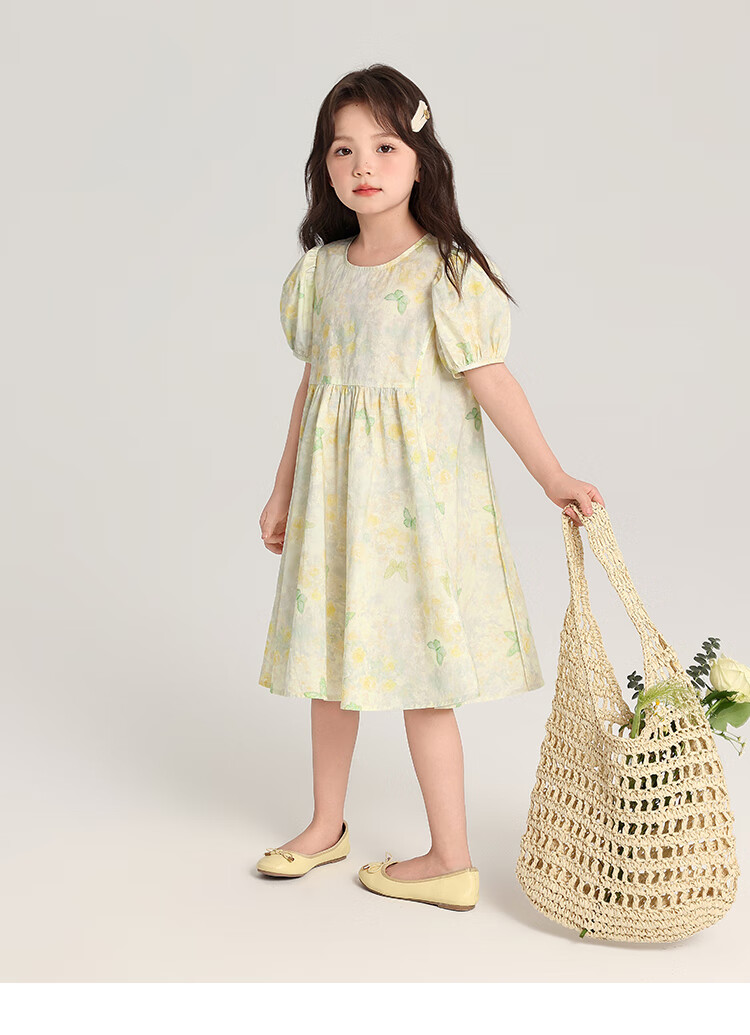 Budinghalu Girls' Pure Cotton Cute Dress, Summer New Style for Older Children, Butterfly Floral Print Dress, Versatile Princess Dress for Kids 16