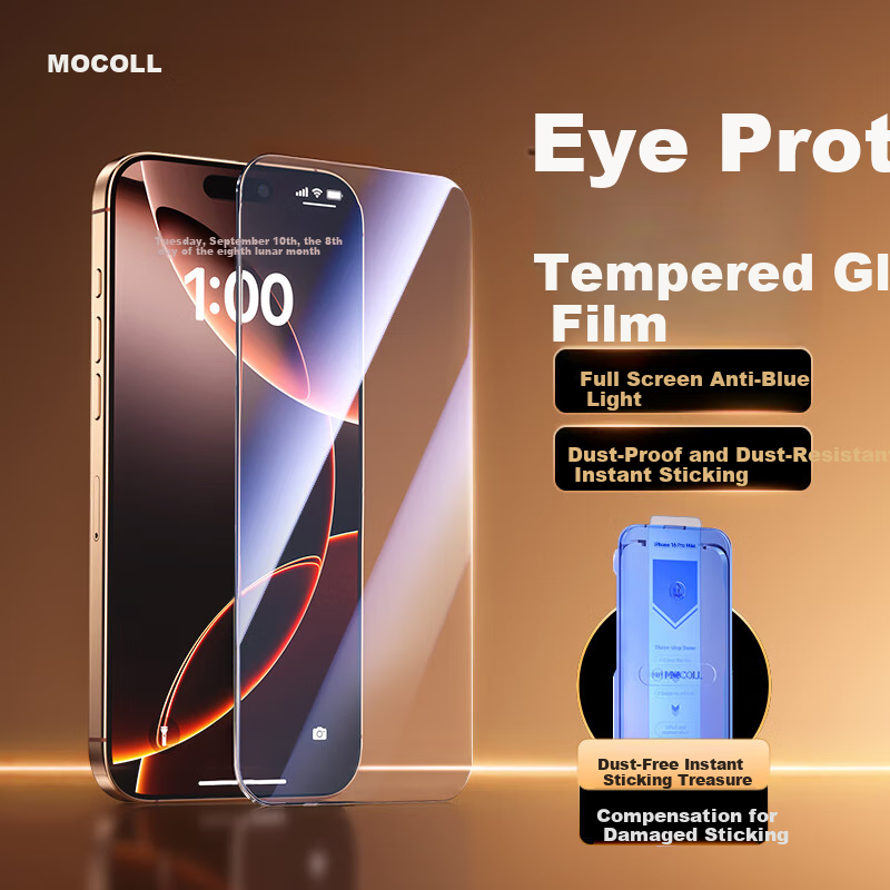 Защитное стекло MOCOLL для Apple iPhone 16 Pro Max, прозрачное, противоударное, с защитой от синего света и отпечатков пальцев