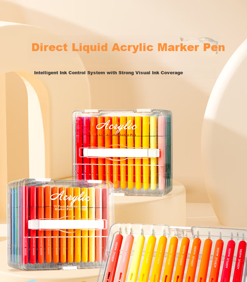 Yuji Direct Liquid Acrylic Markers with Soft Tips, 24-Color Set, No Pressing Required, Washable, Non-Bleeding, Stackable, for Students' Hand-Drawn Art, Specialized Drawing Watercolor Pens And Brushes 1