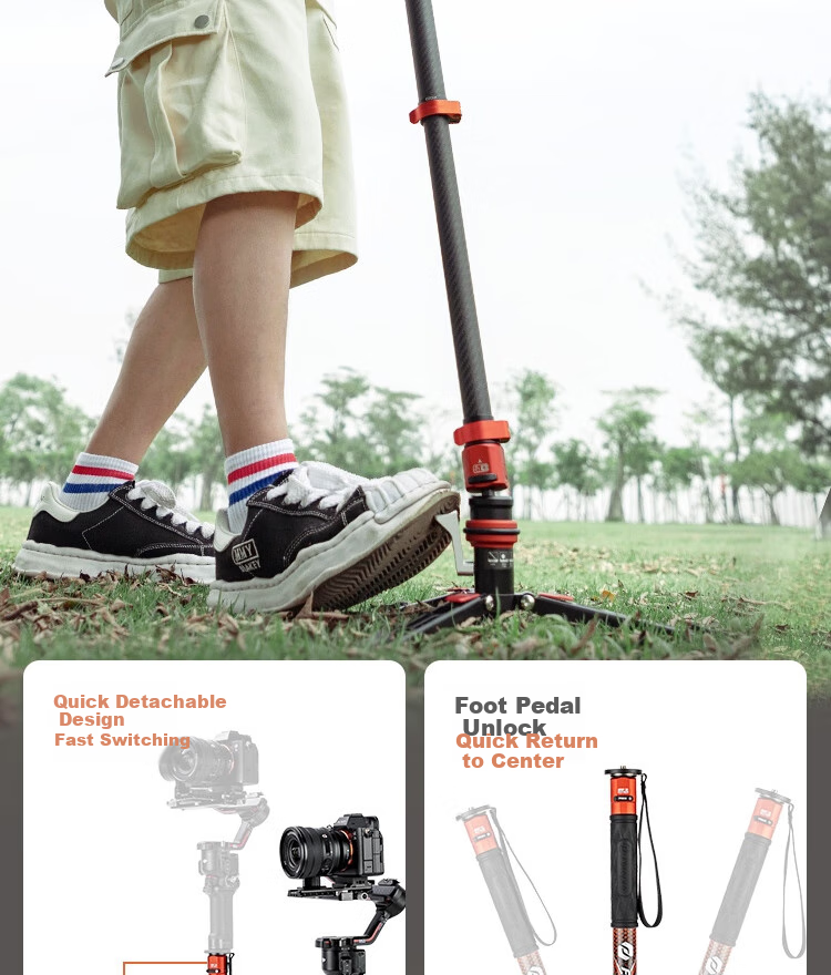 Fotopro Flying One Tripod, Quick-Release Design, Foot-Operated Unlocking, 32mm Diameter Carbon Fiber Camera Tripod, Flame Orange 2