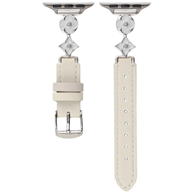 Biaodaige Leather Strap for Apple Watch Series 12, Women's SE3/2, Compatible with S10/9/11/iWatch, Fresh Style for Autumn And Winter, Summer 8 Four-Leaf Clover 76 Silver