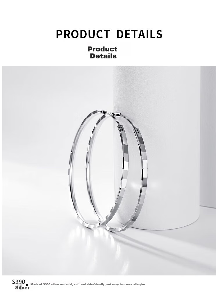 Dijing Large Hoop Earrings for Women, 990 Sterling Silver Ear Hoops, Round Earrings, European And American Style, Exaggerated Luxury Jewelry 8