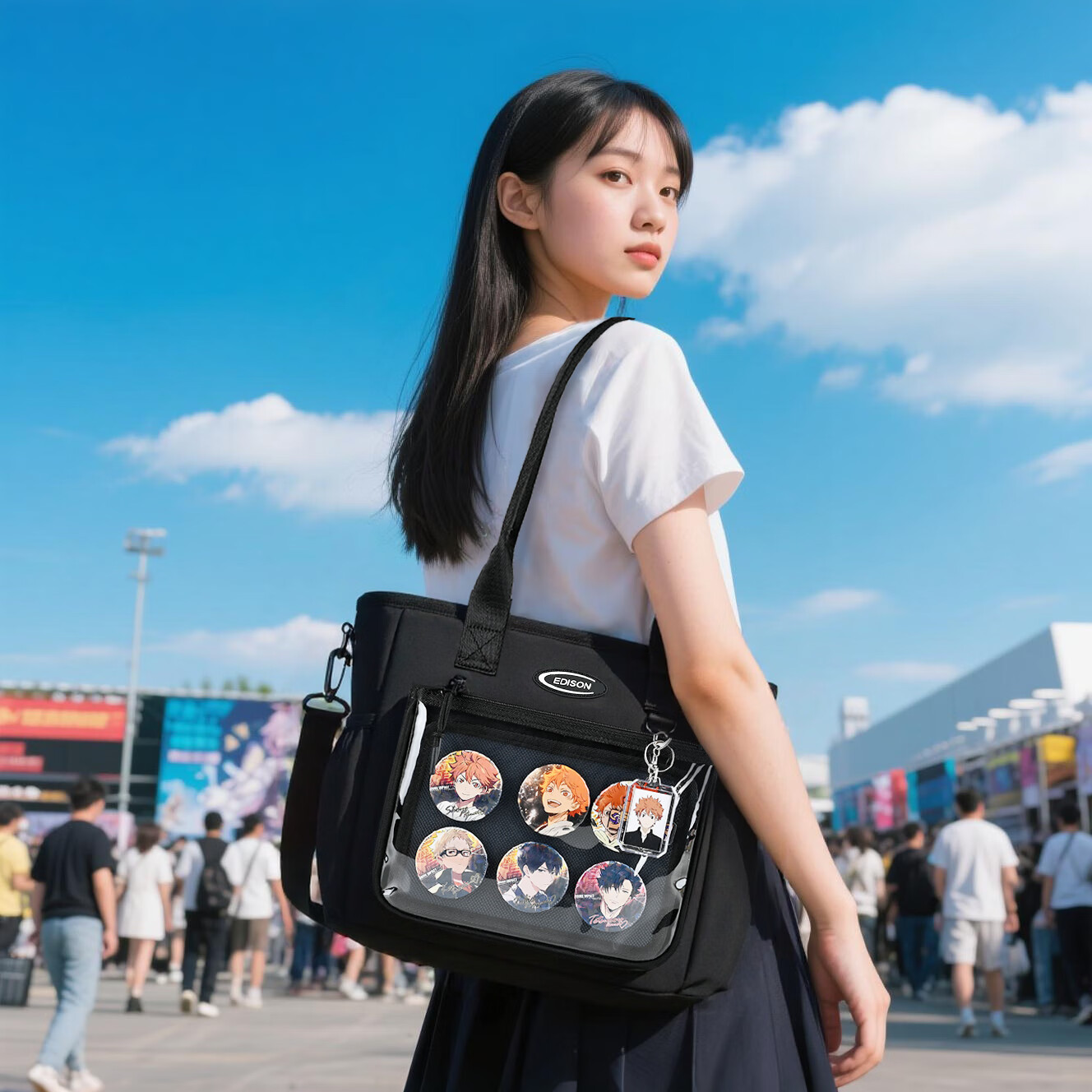 Edison Middle School Student Handheld Tutoring Bag, High School Student Single Shoulder Crossbody Bag, Anime Pain Bag Tote Bag W20-1