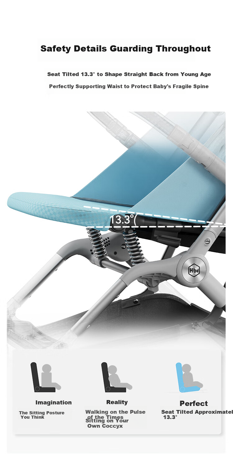 HBR Stroller, Lightweight High-View Children's Carriage, Can Sit Or Lie Down, Mpro Automatic Folding, Energetic Gree 9
