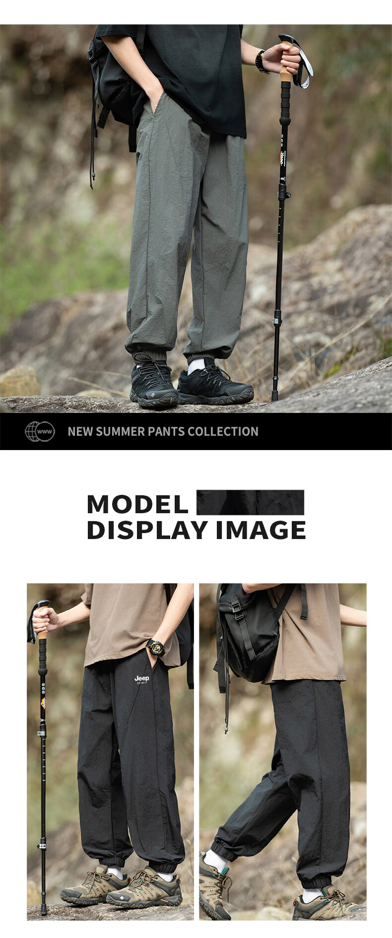 JEEP Casual Pants for Men, Spring Quick-Dry Breathable Mountain-Style Sports Trousers, Outdoor Athletic Long Pants, Space Gray, Size L 3
