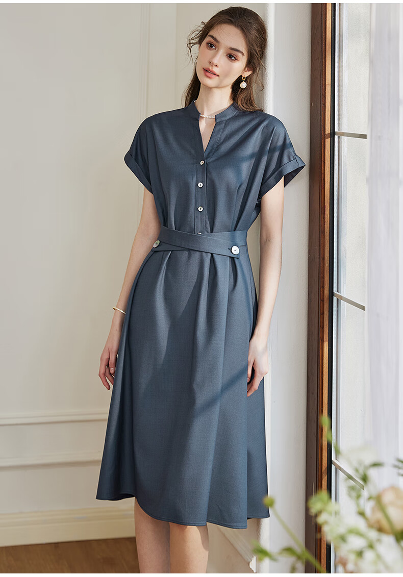 ROEYSHOUSE Women's Premium Flared Dress Summer Elegant Commuter Slim Casual Dress 10222 Dark Blue L 6