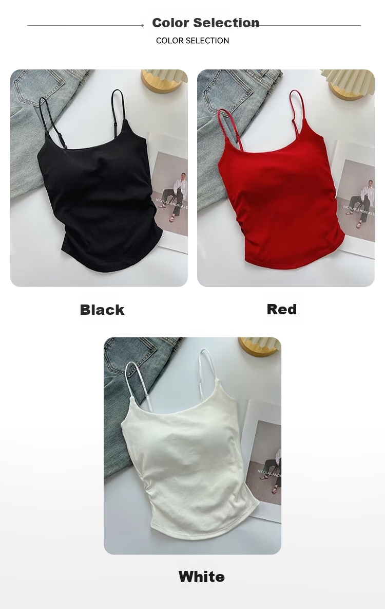 FitonTon Women's Camisole Tank Top with Built-In Bra Pads, Casual Versatile Pure Desire Style Sports Bra for Outer Wear And Inner Wear, Red 9