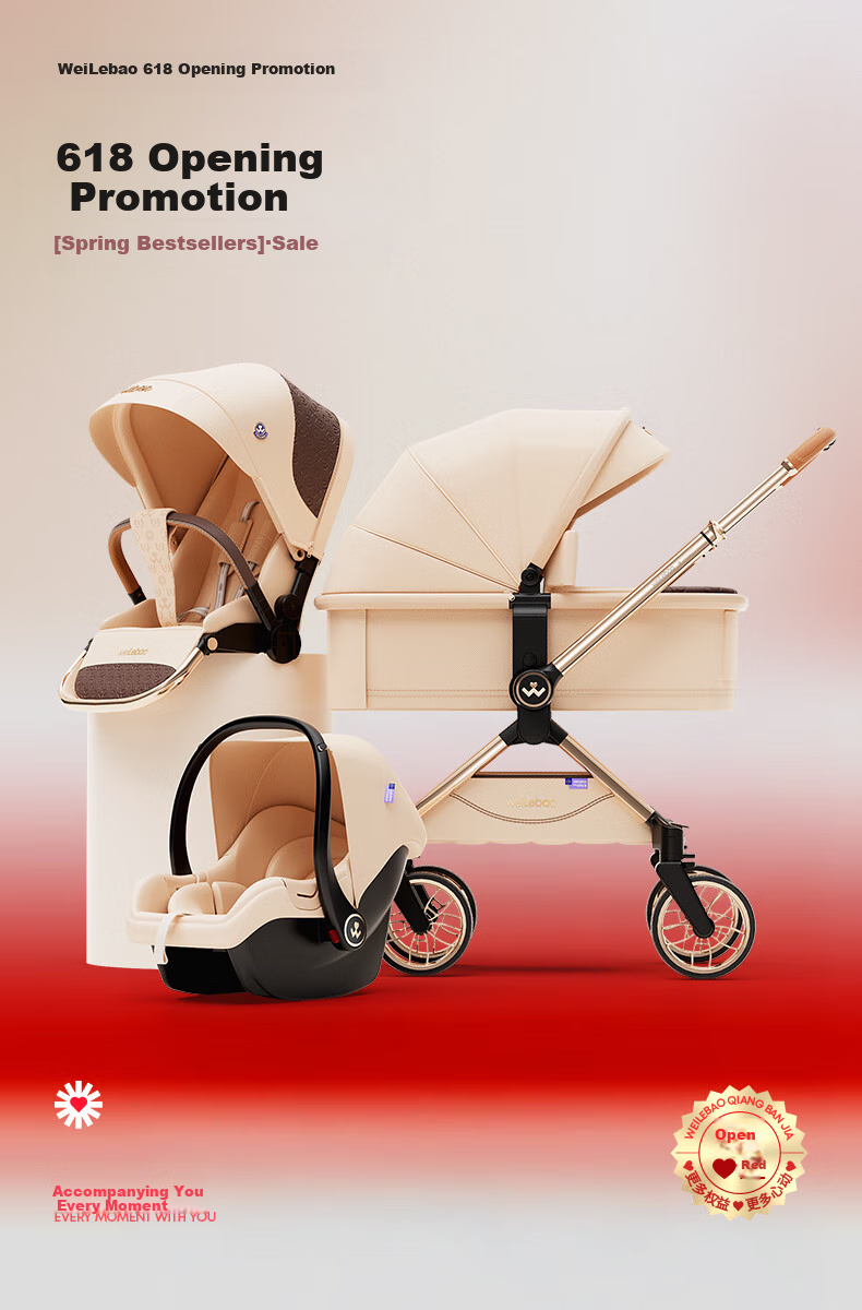 Welebao Huhangjia Baby Stroller Convertible Recline One-Key Folding Reversible High Landscape Lightweight Newborn Infant Pushchair B 1